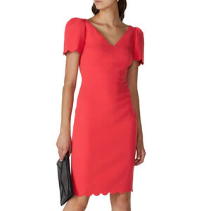 L.K. Bennett London Sheath Dress Red Size 10 Scalloped Career Work Designer $370
